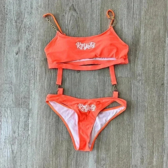 Womens Orange Royalty Chain One Piece Swimsuit - L - Picture 1 of 6
